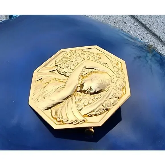 Pierre Turin Porteuse de Fleurs Gilded Bronze Art Deco Medallion Brooch